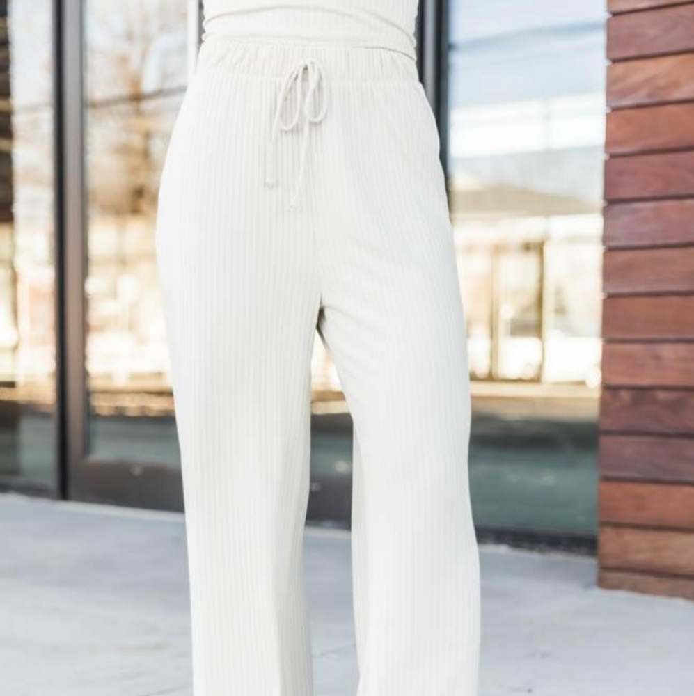 Pink Lily Different Opinions Ribbed Taupe Pants